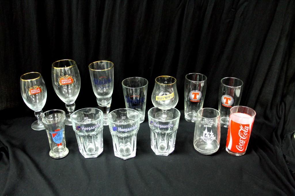 Lot of Beer Glasses: Lot of Beer Glasses incl Stella Artois , Hoegaarden , Old Style , Negra Modeloo , Etc plus a Coca Cola glass
