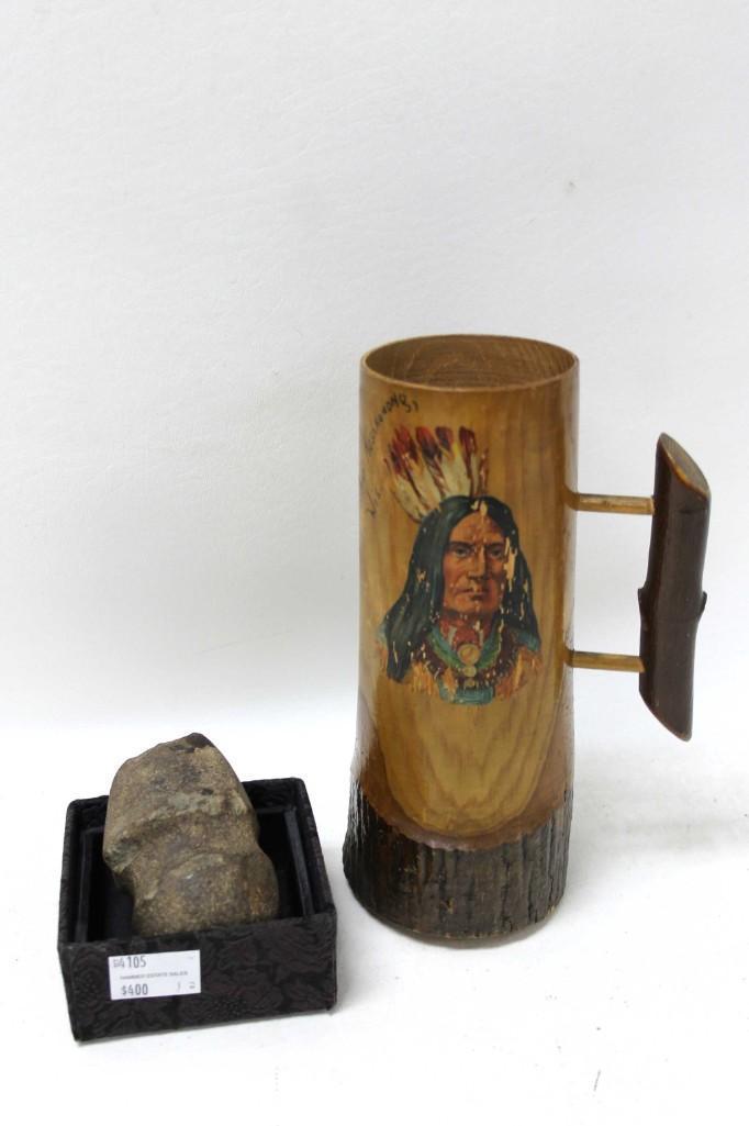 Native American Stone Axe Head and Wooden Native (1 of 5)
