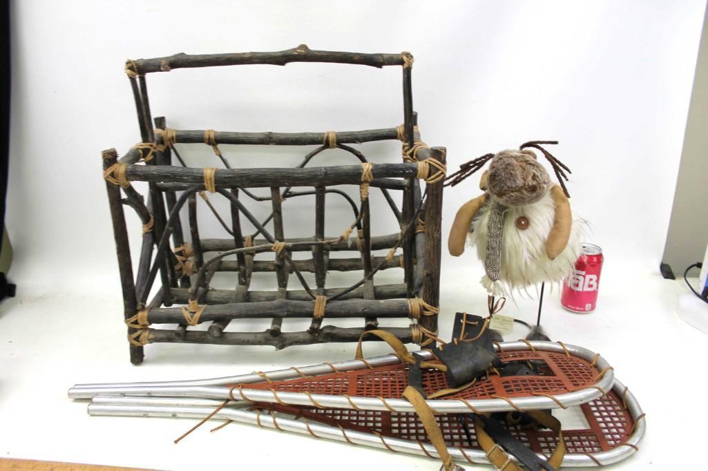 Cabin Lot incl Snowshoes , Rustic Magazine Rack , Moose: Cabin Lot incl Snowshoes , Rustic Magazine Rack , Moose Figure