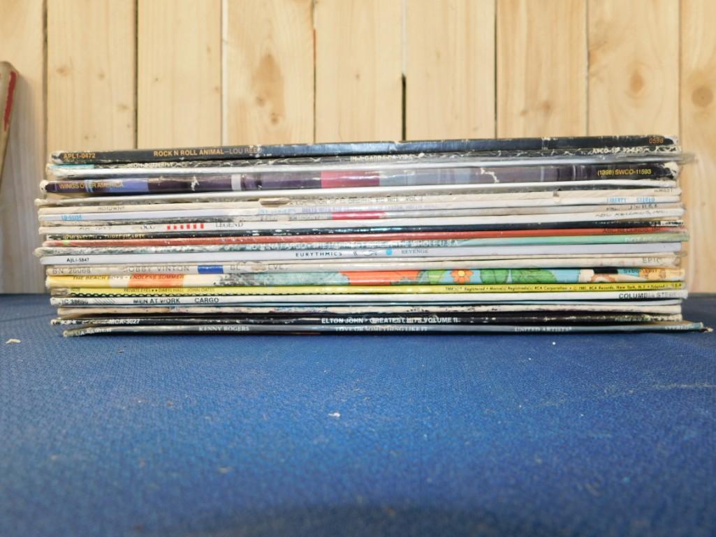 Large Lot of LP Records: Large Lot of LP Records Includes Lou Reed, Iron Butterfly, Wings, Motown, Eurthymics, Daryl Hall and John Oates, Men at Work, Kenny Rogers, Beach Boys, Bobby Vinton, Sir Elton John, Bob Welch, etc. Pl