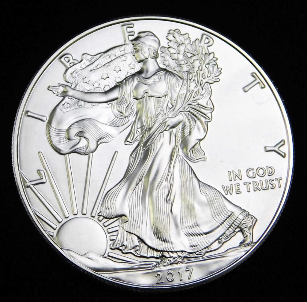 2017 BU American Silver Eagle 1 oz Fine Silver Round: 2017 Brilliant Uncirculated American Silver Eagle 1 ounce Fine Silver Round