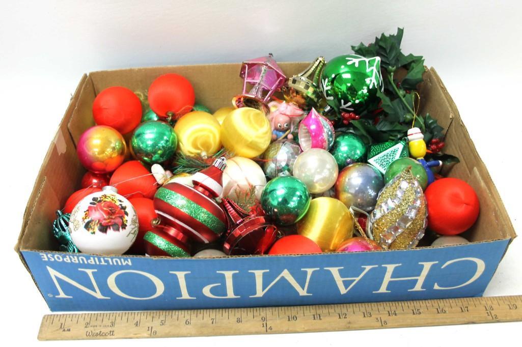 Lot of Christmas Ornaments incl Vintage Mercury Glass: Lot of Christmas Ornaments incl Vintage Mercury Glass Indents Lot B
