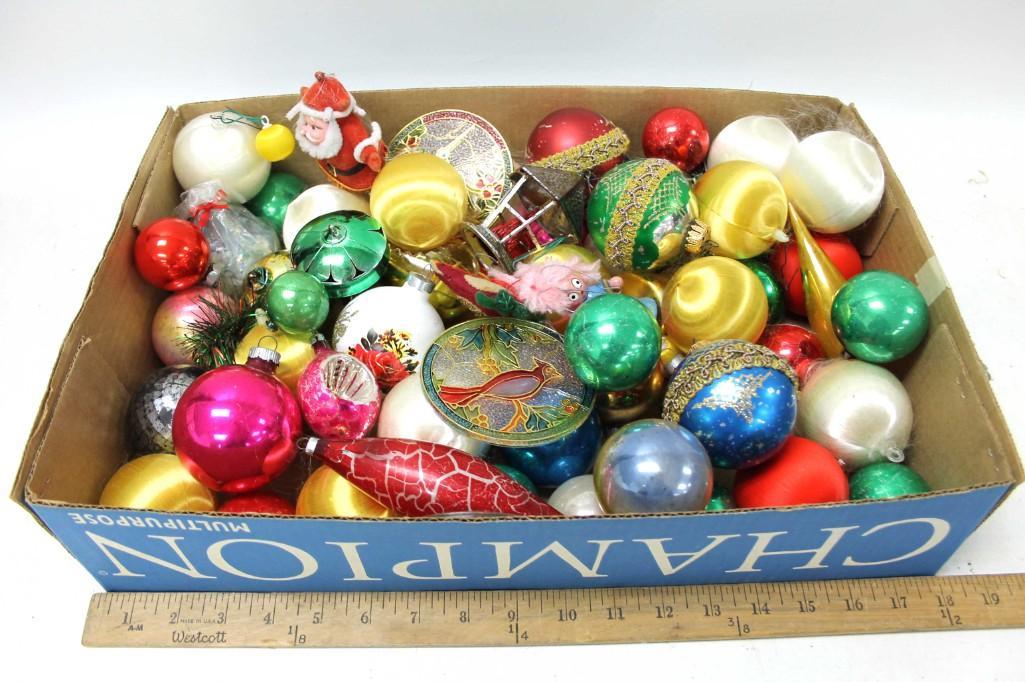 Lot of Christmas Ornaments incl Vintage Mercury Glass: Lot of Christmas Ornaments incl Vintage Mercury Glass Indents Lot C