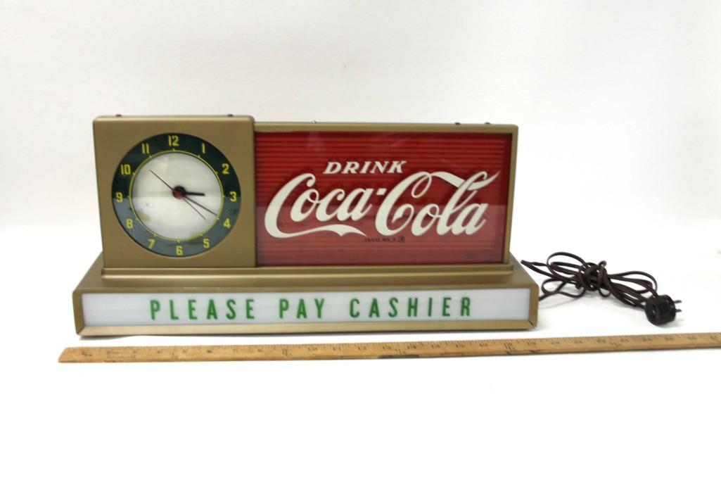 1956 Coca Cola Diner Clock Light: 1956 Coca Cola Diner Clock Light This has all original parts except the bulb and starter. It lights up,but the switch needs replacing - you have to plug and unplug. A replacement switch should b