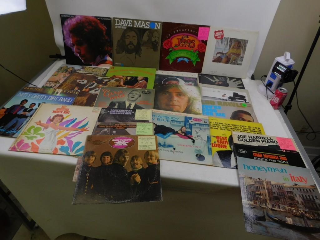 Lot of 25 Vinyl LP Records including Classic Rock, etc.: Lot of 25 Vinyl LP Records including Classic Rock, etc. Includes Bob Dylan, Dave Mason, The James Gang, Jimmy Buffet, Scott Joplin Rags, Pearl Bailey, Lou Rawls, Sam Cooke, Gary Puckett and the Union 