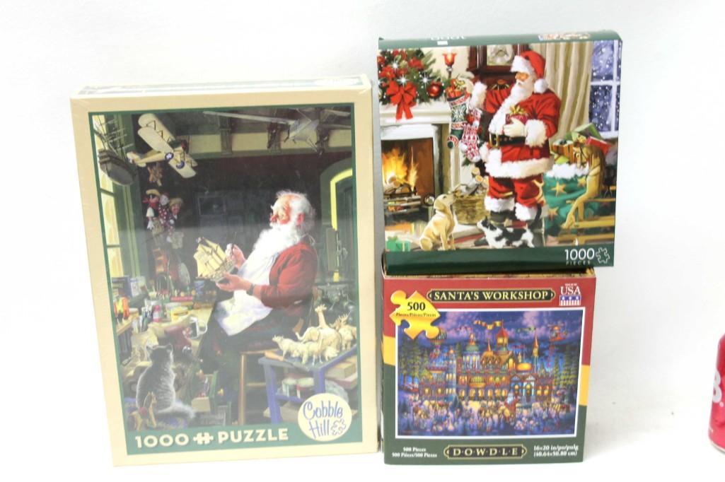 3 New and Sealed Jigsaw Puzzles Christmas Themed: 3 New and Sealed Christmas themed jigsaw puzzles incl Coble Hill , Dowdle , Etc