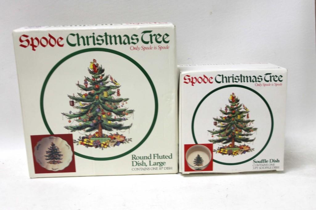 Spode Christmas Tree Round Fluted Large Dish and: Spode Christmas Tree Round Fluted Large Dish and Souffle Dish New in Box