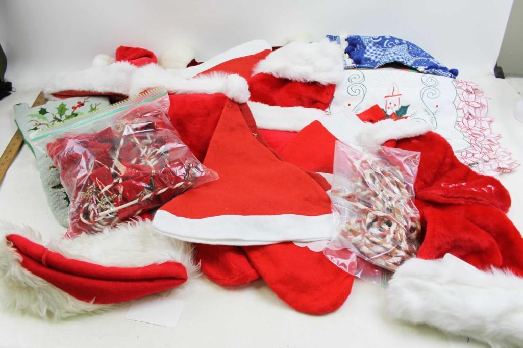 Christmas Lot incl Table Runner , Santa Hats ,: Christmas Lot incl Table Runner , Santa Hats , Stockings , Etc