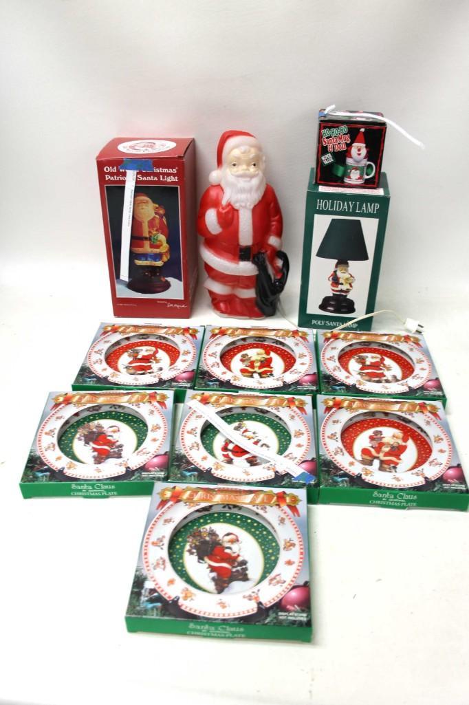 Christmas Lot incl Small Blow Mold Santa , Christmas: Christmas Lot incl Small Blow Mold Santa , Christmas Lamp , Plates , Etc