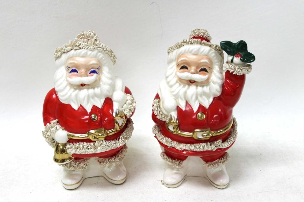 2 Vintage Santa Claus Coin Banks with Spaghetti Trim: 2 Vintage 1950s or 1960s Santa Claus Coin Banks with Spaghetti Trim