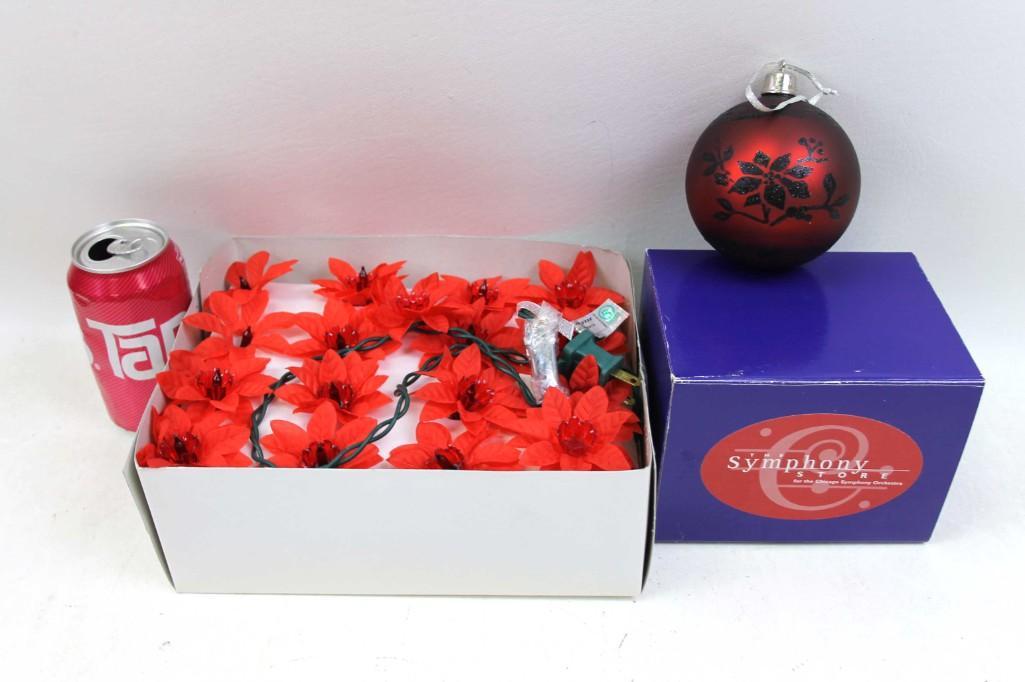 Poinsettia Christmas Lights and a Symphony Store: Poinsettia Christmas Lights and a Symphony Store Ornament in Original Box