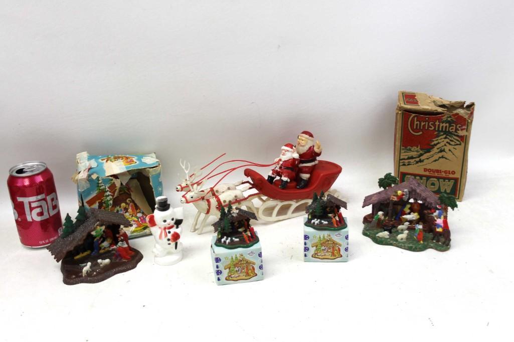 Vintage Christmas Decor incl Shiny Brite Nativity: Vintage Christmas Decor incl Shiny Brite Nativity Scenes with Original Boxes , Doubl Glow Snow , Santa and Sleigh , Etc