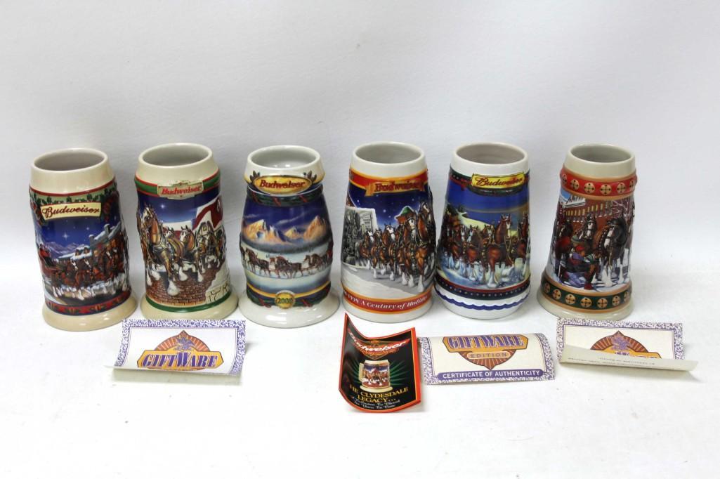 6 Budweiser Holiday Beer Steins: 6 Budweiser Holiday Steins