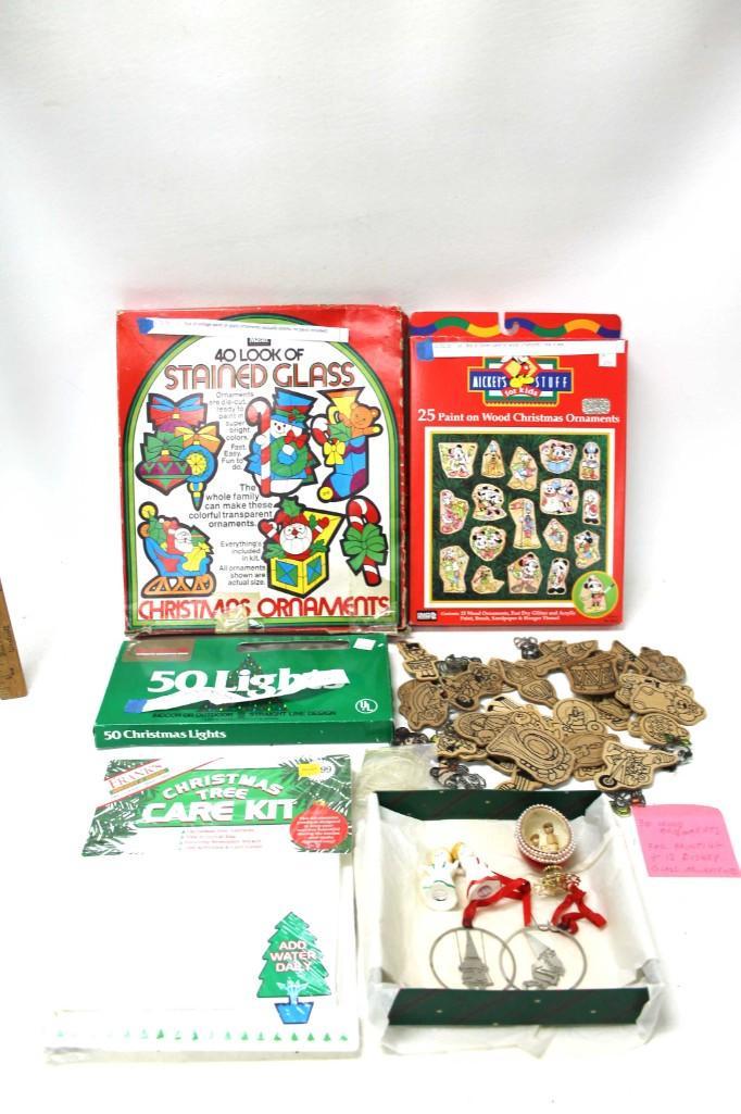 Lot of Christmas Ornaments and Decor incl Mickey Mouse: Lot of Christmas Ornaments and Decor incl Mickey Mouse Ornaments , Wooden ornaments , Lights , Christmas Tree Care Kit , Etc