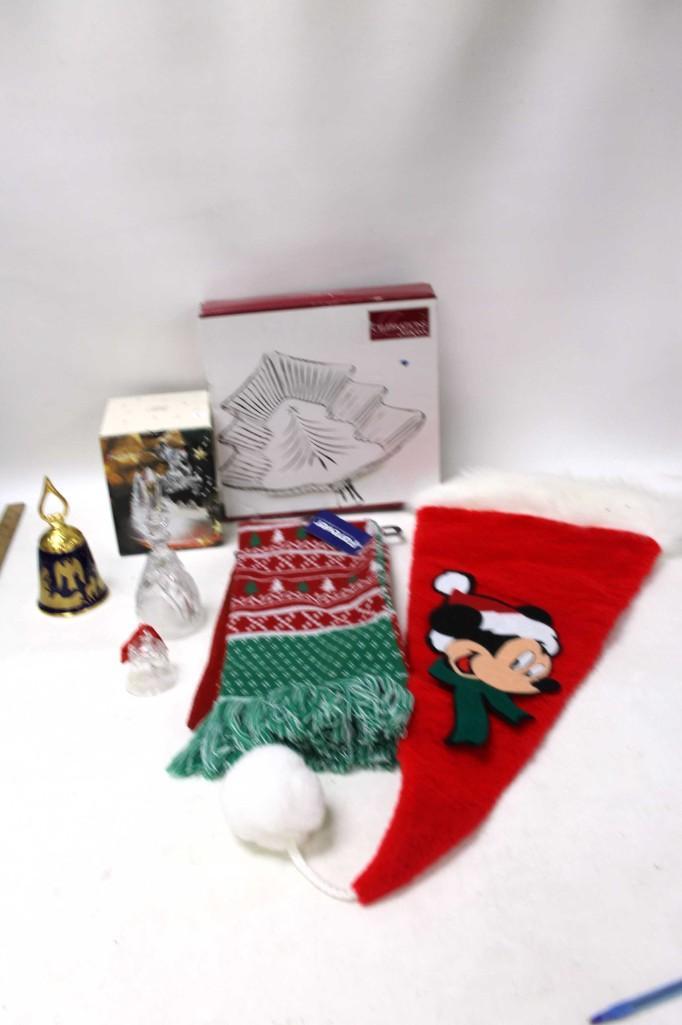 Christmas Lot incl Pickard Christmas Bell , Mikasa Dish: Christmas Lot incl Pickard Christmas Bell , Mikasa Dish , Mickey Mouse Hat , Cristal d' Arques Rudolph Figurine , etc