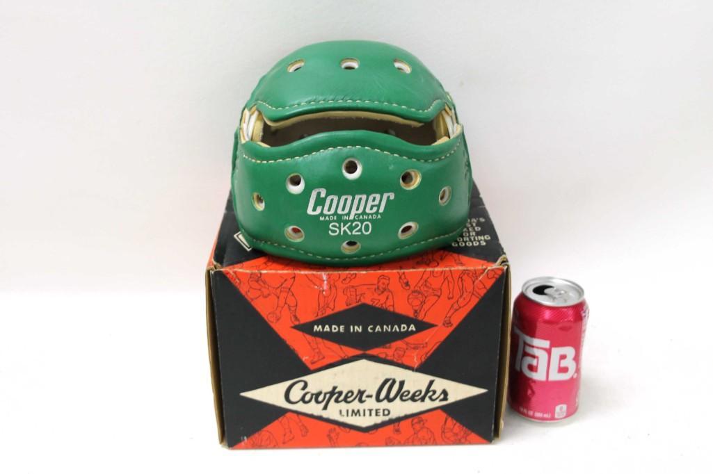 Cooper Weeks Vintage Leather Hockey Helmet SK20: Cooper Weeks Vintage Leather Hockey Helmet SK20 with Box Made in Canada