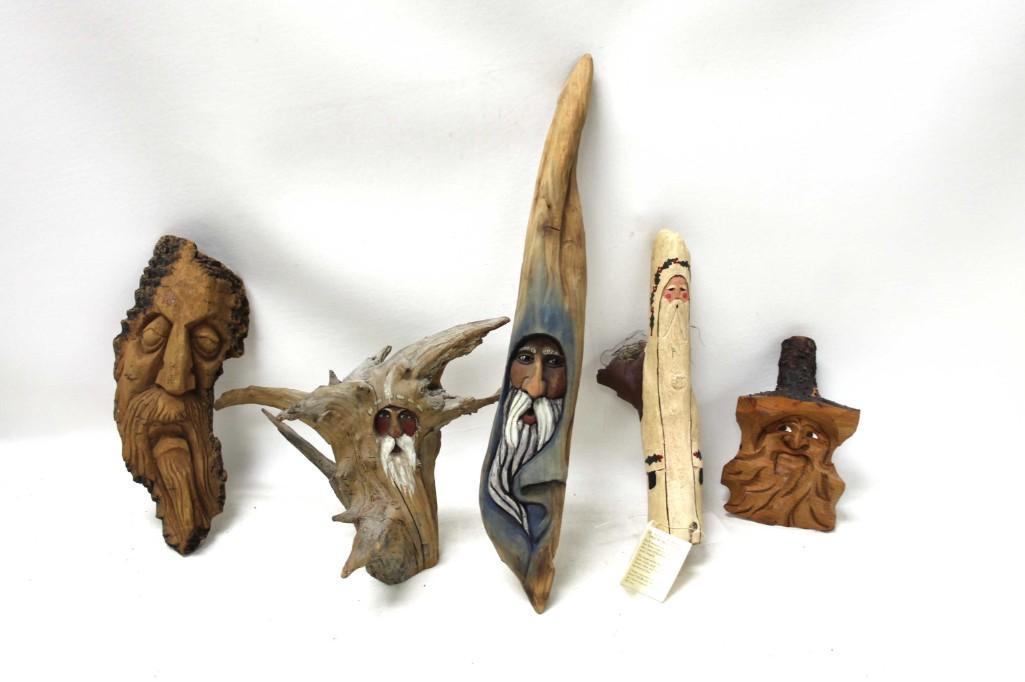 Wood Carved Art Faces of Men with beards: Wood Carved Art Faces of Men with beards One of them has a tag that says Nancy Murray 1988 Another one says Holzschnitzer - Wood Carving Orig. Warzel Sepp Made in Austria