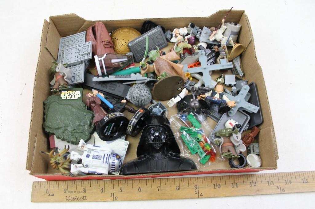 Flat full of Star Wars stuff: Flat full of Star Wars stuff R2D2, Yoda, Darth Vader, Legos, The Death Star Pez, etc.