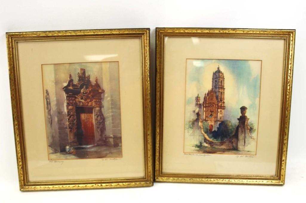 Lot of two framed Water Color Art Prints Signed: Lot of two framed Water Color Art Prints Signed Al Mettel Old Doorway, Tasco San Martin De Tepotzotlan Each one is Roughly 14.75" x 16.5"