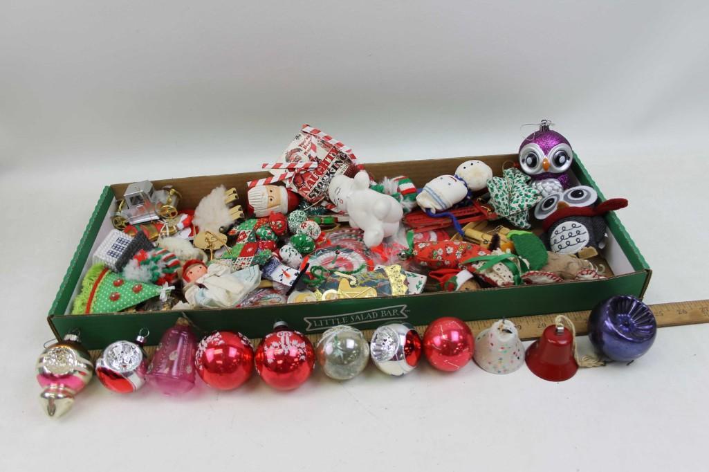 Lot of Christmas Ornaments incl Vintage Mercury Glass: Lot of Christmas Ornaments incl Vintage Mercury Glass Indents