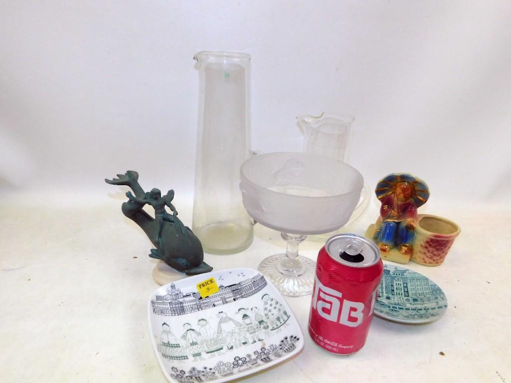 Lot of Misc incl Eros & the Dolphin Replica Figure ,: Lot of Misc incl Eros & the Dolphin Replica Figure , Glassware , Plates , Toothpick Holder