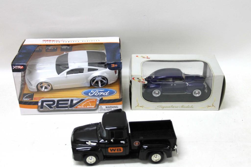 Toy and Model Car Lot incl Diecast: Includes Signature Models Dark Blue Die Cast Car , Ford Rev Rollers friction powered car , and a WB 1:24 Scale 1956 Ford F-100 Pickup Model