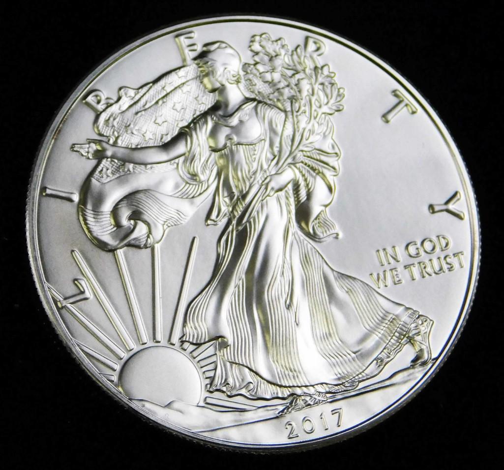 2017 BU American Silver Eagle 1 oz Fine Silver Round: 2017 Brilliant Uncirculated American Silver Eagle 1 oz Fine Silver Round