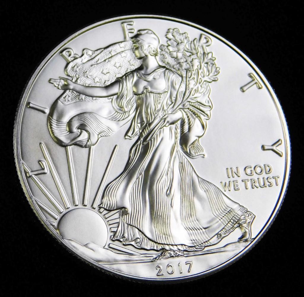 2017 BU American Silver Eagle 1 oz Fine Silver Round: 2017 Brilliant Uncirculated American Silver Eagle 1 ounce Fine Silver Round
