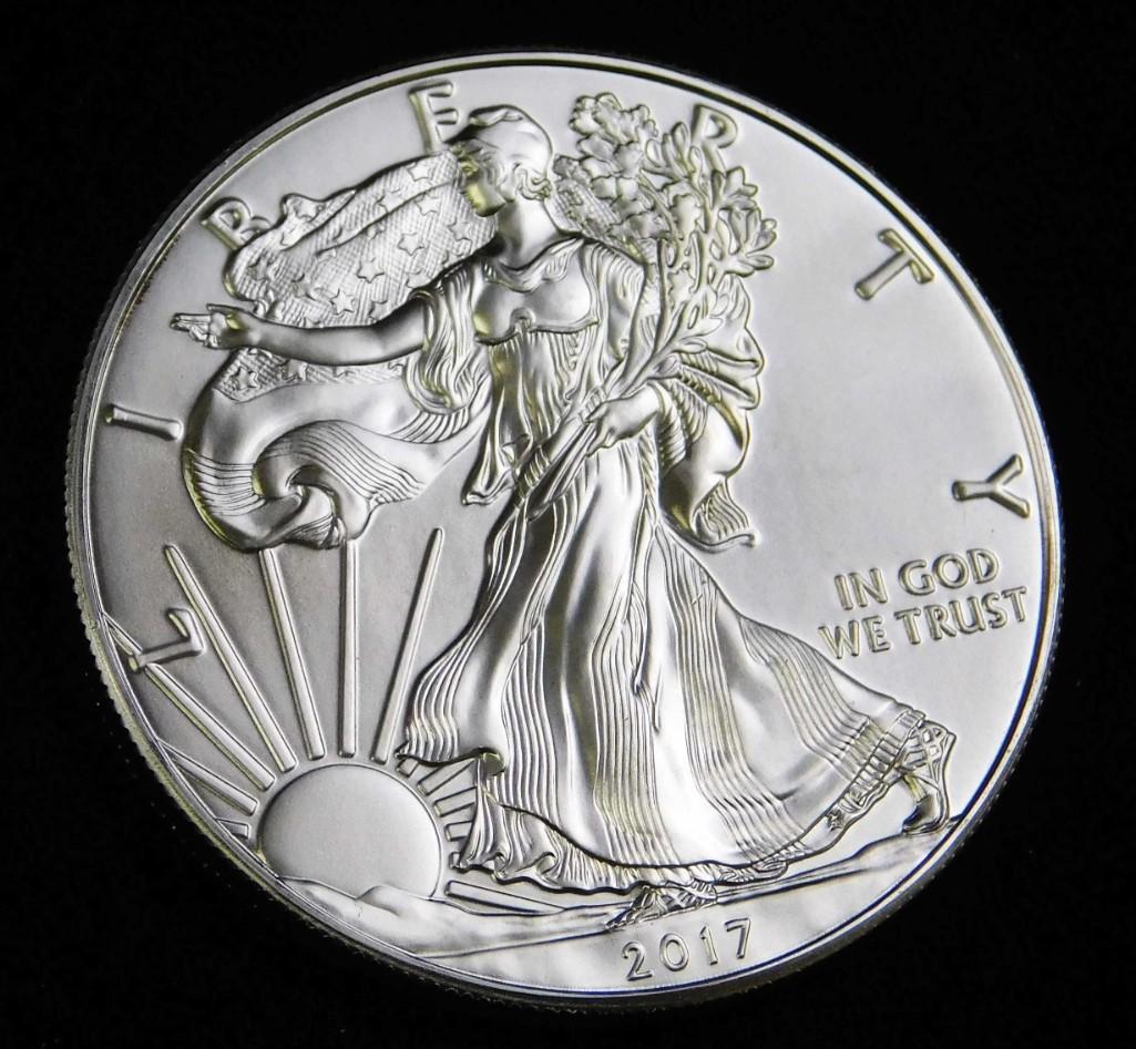 2017 BU American Silver Eagle 1 oz Fine Silver Round: 2017 Brilliant Uncirculated American Silver Eagle 1 ounce Fine Silver Round