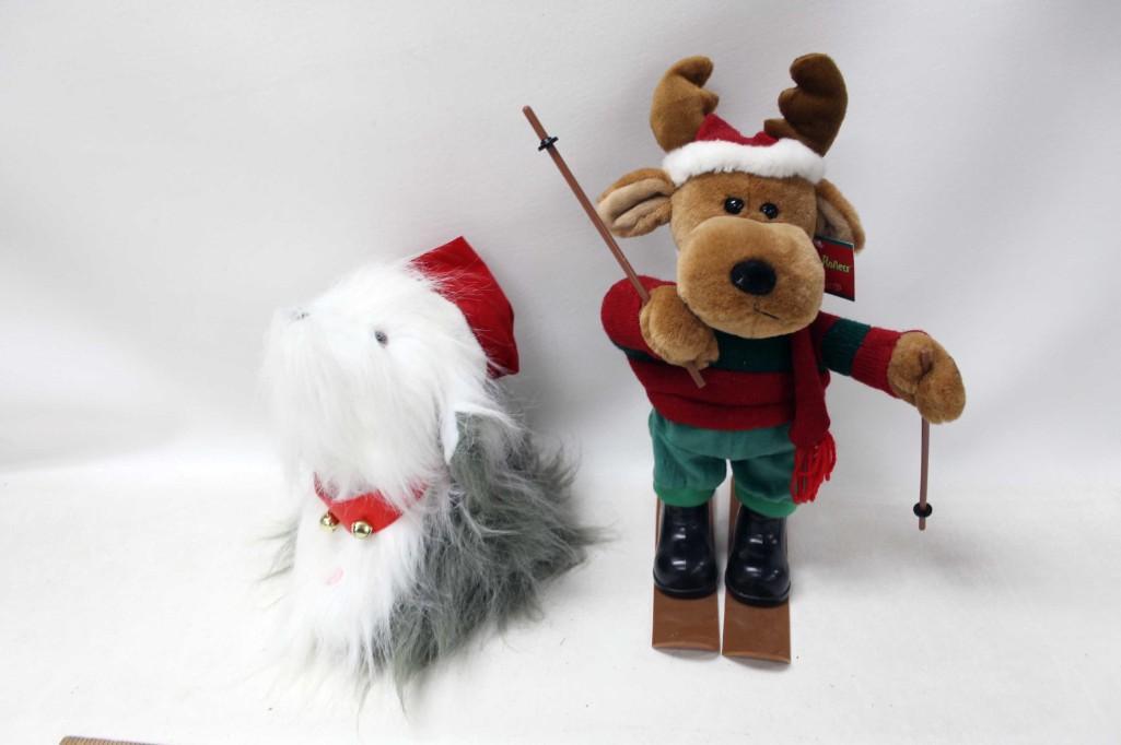 2 Christmas Plush incl Singing Dog and Dept 56 Skier: 2 Christmas Plush incl Singing Dog and Department 56 Skier Moose