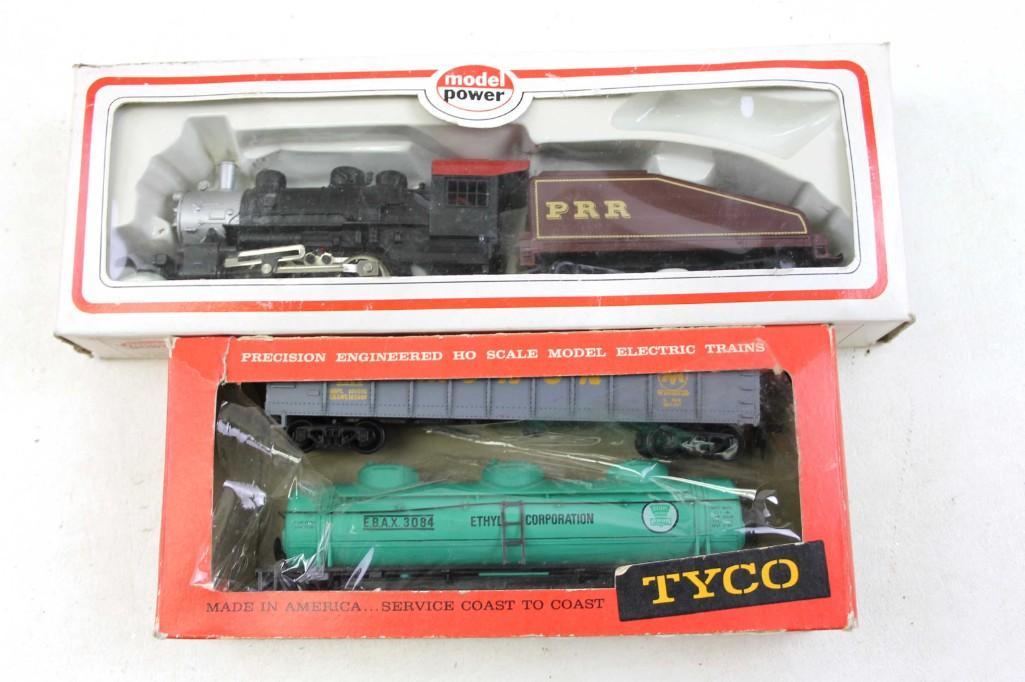 Lot of HO Scale Model Train Cars incl Model Power: Lot of HO Scale Model Train Cars incl Model Power Locomotive , PRR tender Car , Ethyl Corporation EBAX 3084 , and Monon Car