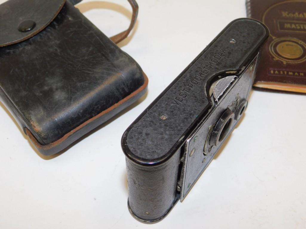 Lot of Antique Camera, Kodak Master Photo guide, and: Lot of Antique Camera, Kodak Master Photo guide, and Skan Quick Exposure Meter Vest Pocket Kodak Accordion Camera