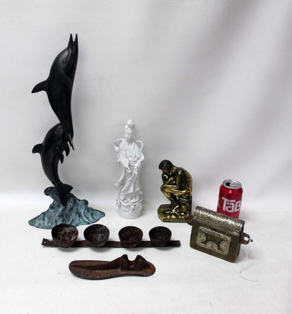 Collectibles Lot incl Dolphin Sculpture , Figures ,: Vintage Collectibles Lot incl Dolphin Sculpture , Figures , Bells , etc