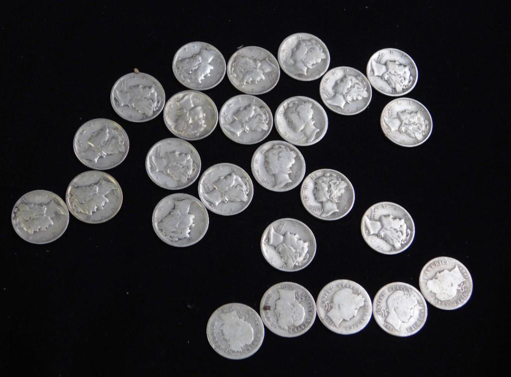5 Barber Dimes and 20 Mercury Dimes 90% Silver: 5 Barber Dimes and 20 Mercury Dimes 90% Silver . 25 dimes total