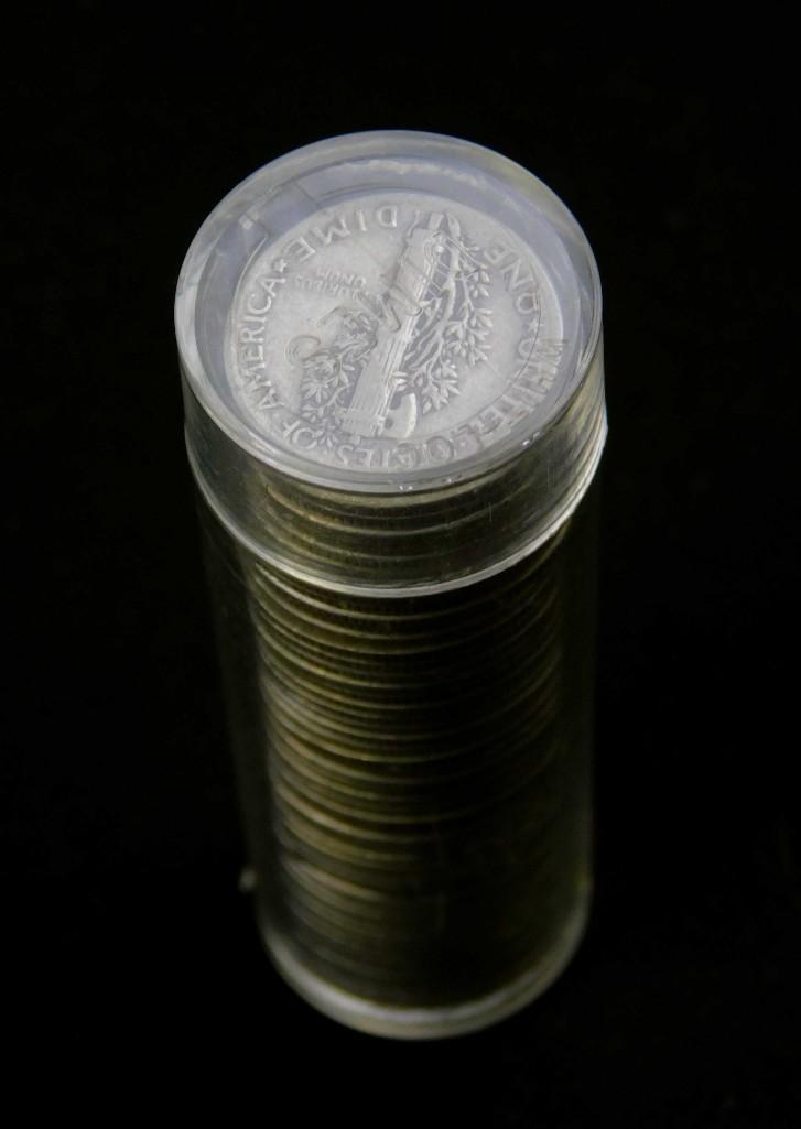 Roll of 50 Mercury Dimes 90% Silver: Roll of 50 Mercury Dimes 90% Silver
