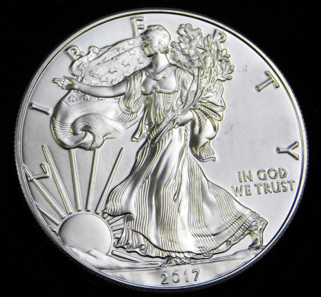 2017 BU American Silver Eagle 1 oz Fine Silver Round: 2017 Brilliant Uncirculated American Silver Eagle 1 oz Fine Silver Round