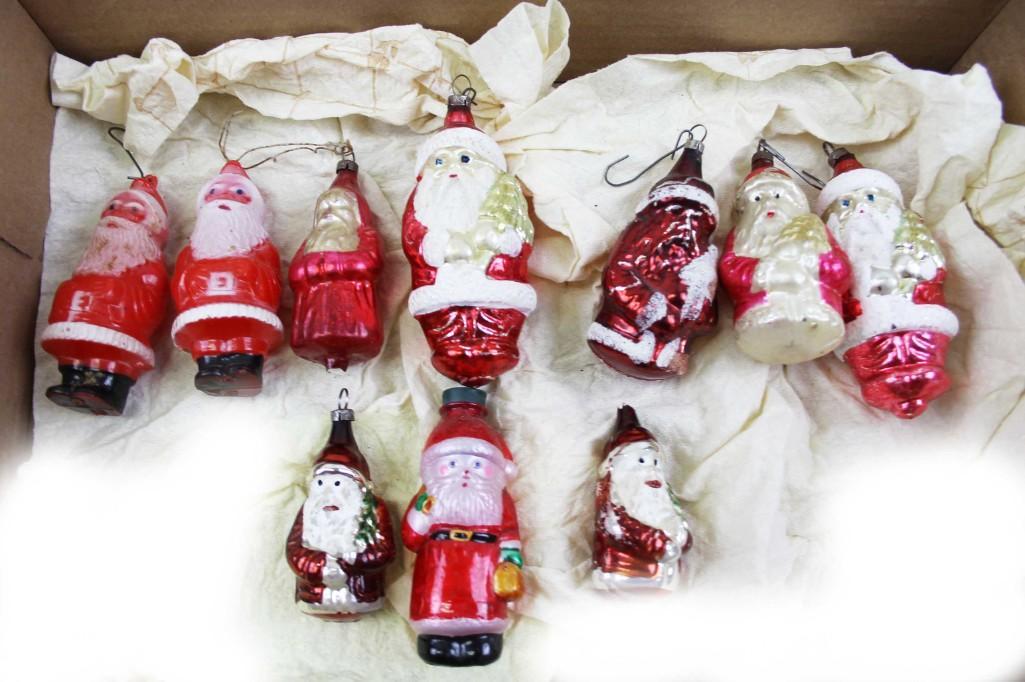 Lot of Vintage Santa Claus Christmas Ornaments incl: Lot of Vintage Santa Claus Christmas Ornaments incl Mercury Glass and a couple of plastic ones