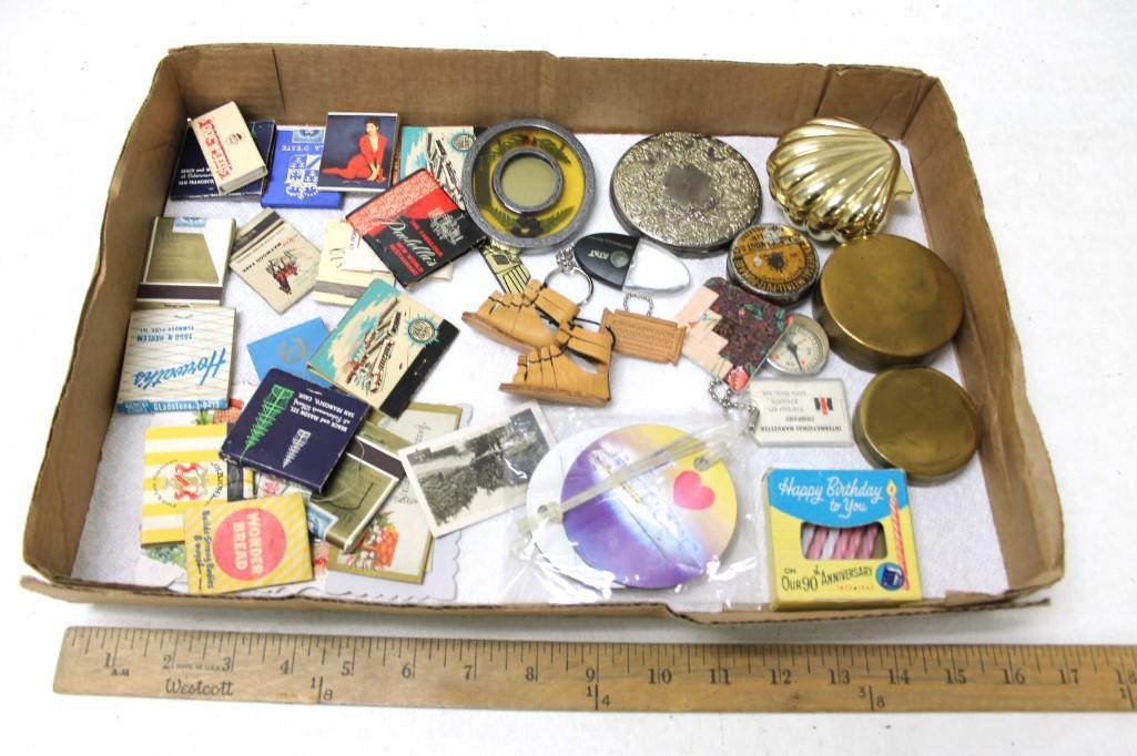 Lot of Vintage Smalls incl Matchbooks , Compacts or: Lot of Vintage Smalls incl Matchbooks , Compacts or Pill Boxes , Etc
