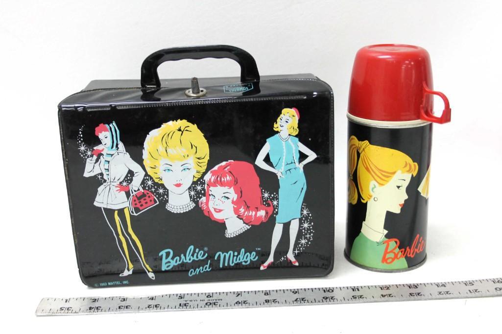 Vintage Barbie and Midge Vinyl Lunchbox w Thermos 1963: Vintage Barbie and Midge Vinyl Lunchbox w Thermos 1963 Mattel