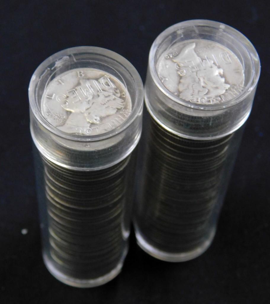 2 Rolls of 50 Mercury Dimes 90% Silver: 2 Rolls of 50 Mercury Dimes 90% Silver in Tubes