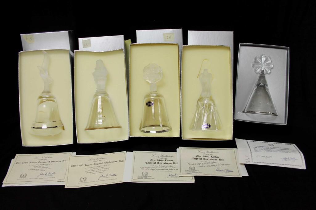 Lot of 5 Lenox Crystal Christmas Bells in Original: Lot of 5 Lenox Crystal Christmas Bells in Original Boxes
