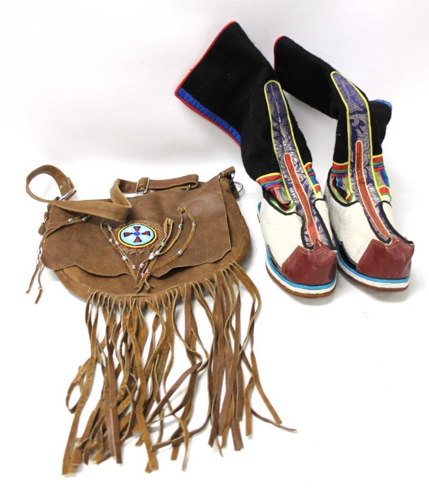 Leather Beaded Native American Purse and Unique Boots: Leather Beaded Native American Purse and Unique Boots with Leather Soles