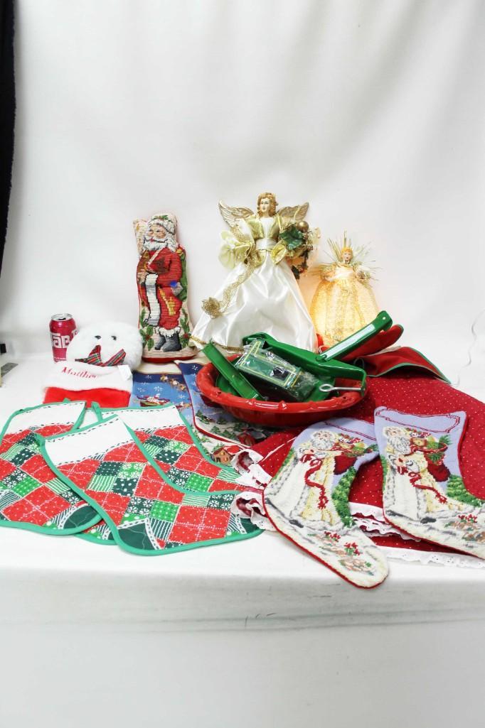 Christmas Lot incl Stockings , Angel Tree Toppers , etc: Christmas Lot incl Stockings , Angel Tree Toppers , etc