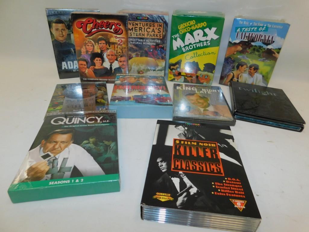 Lot of DVD Box sets - mostly sealed: Lot of DVD Box sets - mostly sealed Includes Quincy, M.E. Cheers, The Marx Brothers Collection, Twilight, Emergency!. 5 Film Noir Killer Classics, Nature and Parks, etc. VIDEO LOT A