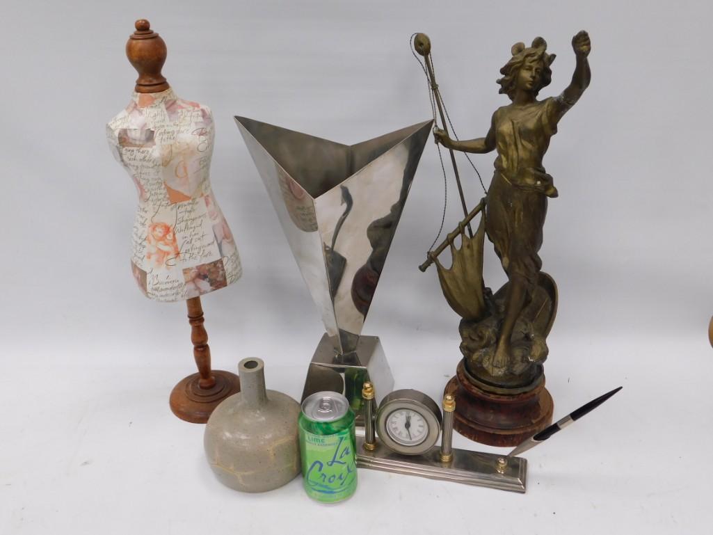Lot of Home Decor: Lot of Home Decor Includes Metal Geometric Vase, Clock/Pen holder, Mini Dress form, etc.