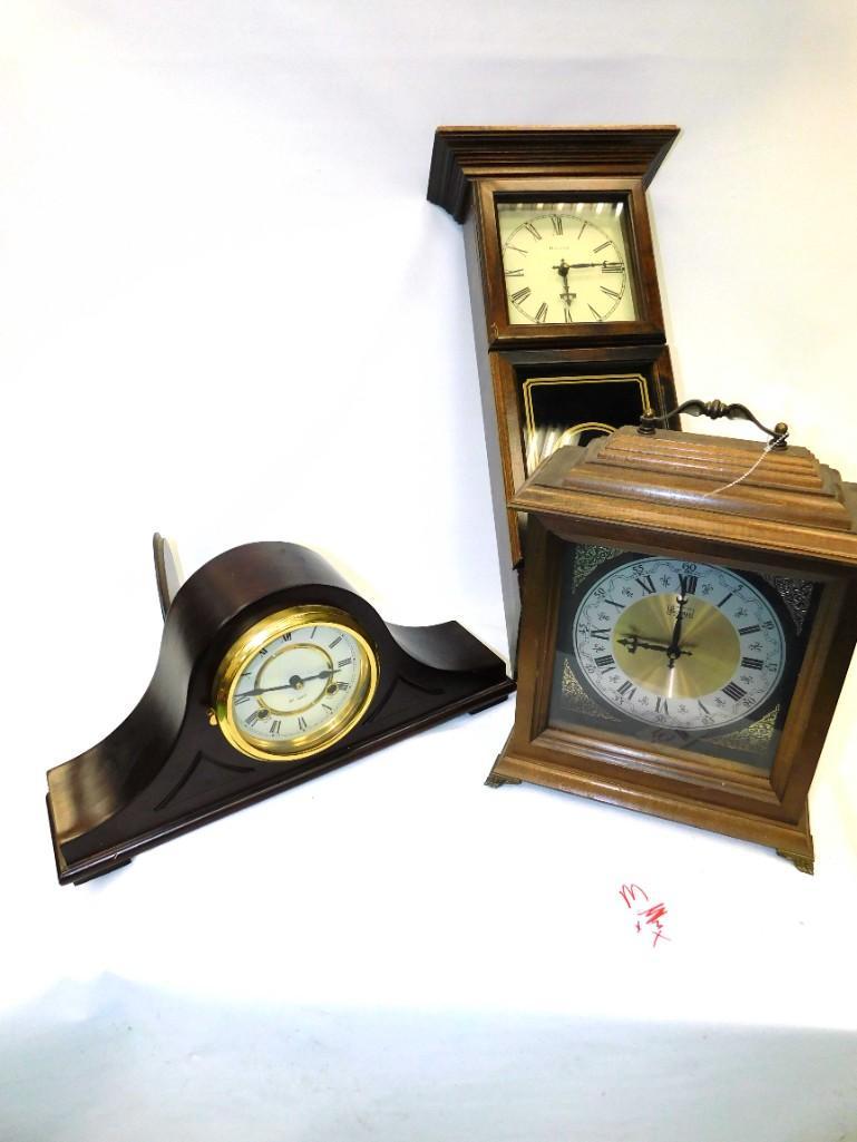 Lot of 3 Mantel Clocks, etc.: Lot of 3 Mantel Clocks, etc including Bulova.