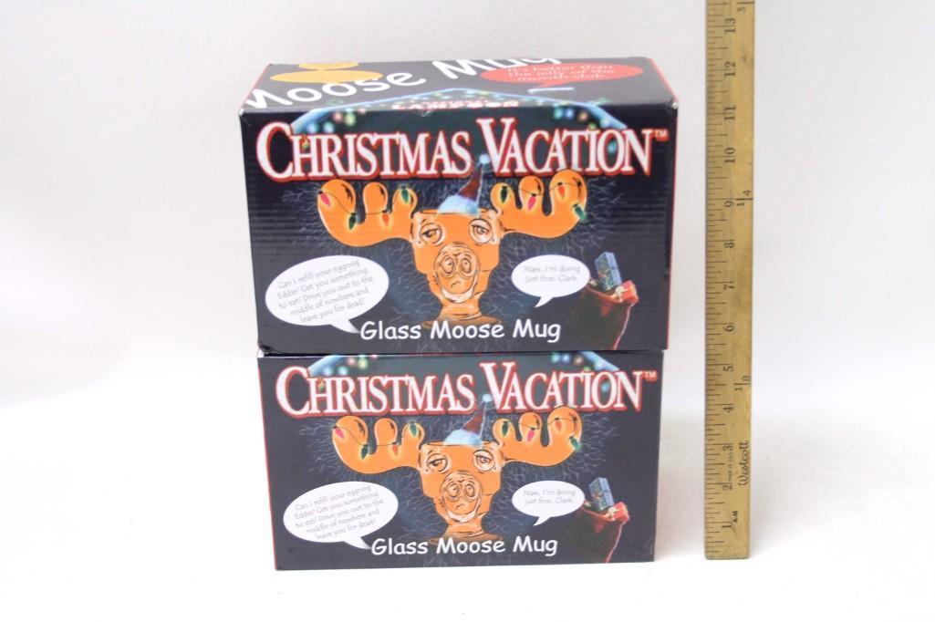 2 Christmas Vacation Glass Moose Mugs New in Box: 2 Christmas Vacation Glass Moose Mugs New in Box
