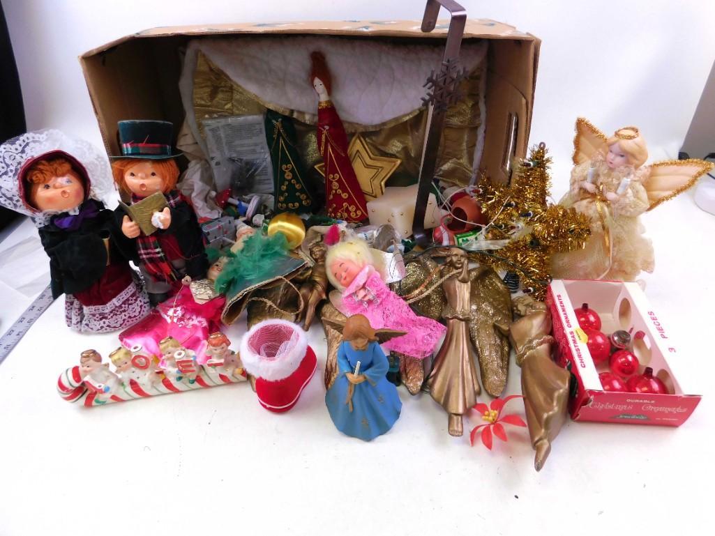 Lot of Christmas Decor incl Vintage: Lot of Christmas ornaments and decorations including vintage Condition: The Relco Noel Kids (on the candy cane) have broken "noel" letters