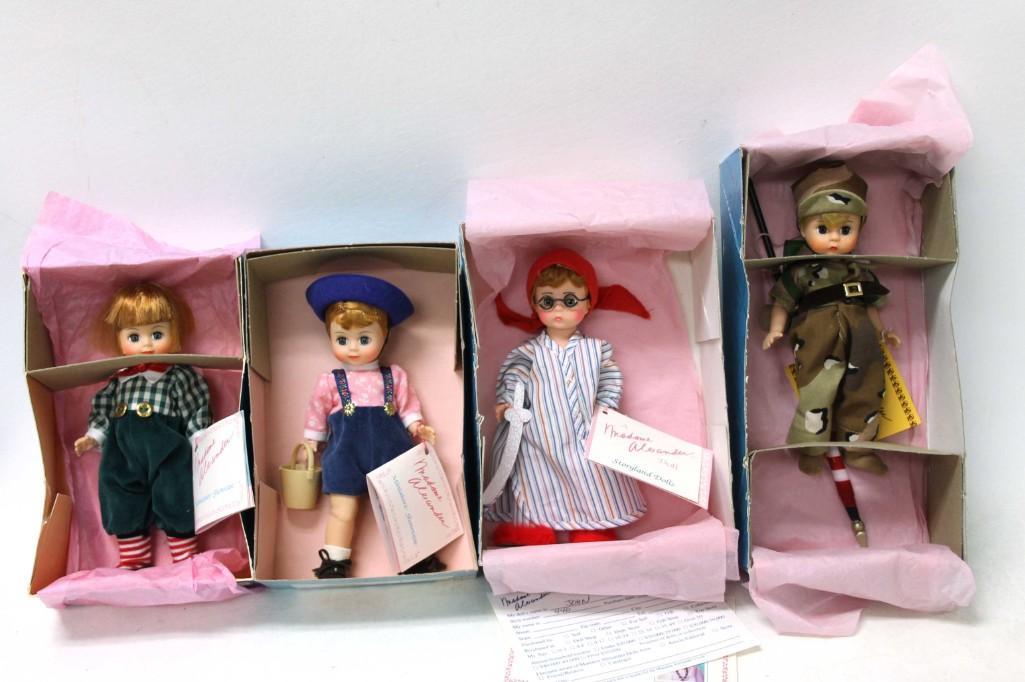 4 Madame Alexander Dolls incl Jack , Tommy Tittlemouse: Lot of 4 Madame Alexander Dolls including Jack 8" Doll, Restrung, Mint in Box, Tommy Tittlemouse 8" Doll, restrung, Mint in Box, Peter Pan "John" 8" doll, restrung, Mint in Box, Welcome Home Sol