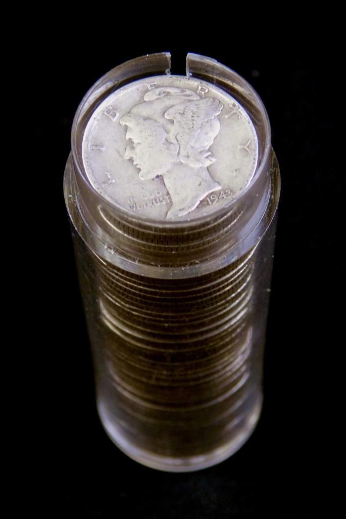 Roll of 50 Mercury Dimes 90% Silver: Roll of 50 Mercury Dimes 90% Silver . NOTE: I know you probably aren't buying these for the plastic tube, but the cap does not fit securely on the tube . We will include a zip loc ba